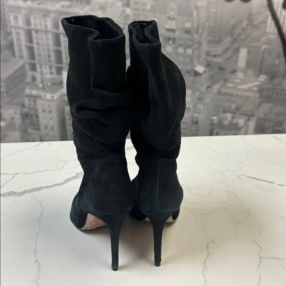 Schutz Ashlee Suede Slouch Mid-Calf Booties Stiletto Heel Boots Black 7.5 - Picture 5 of 10